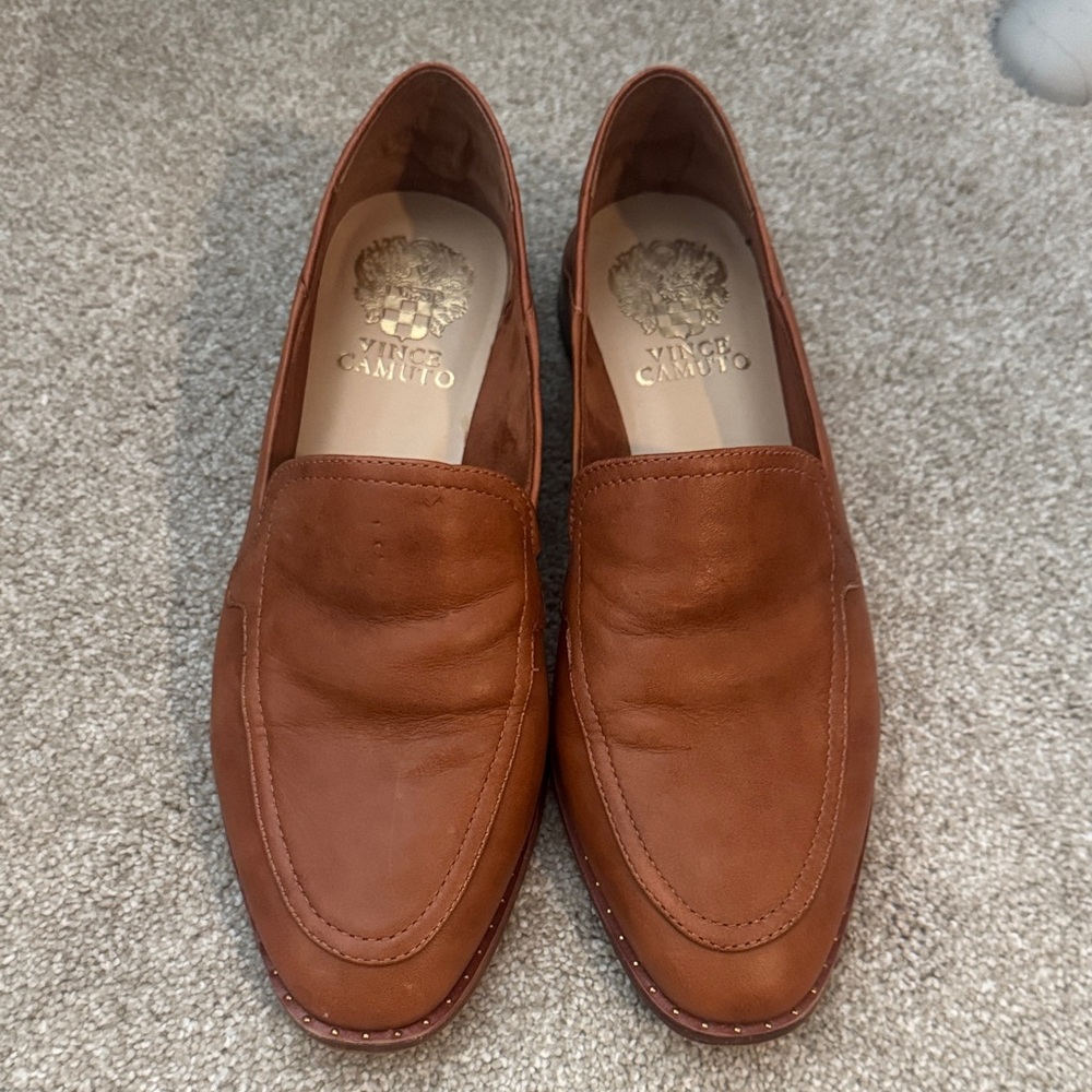 Vince Camuto Women's Cognac Brown Leather Slip-On Loafers